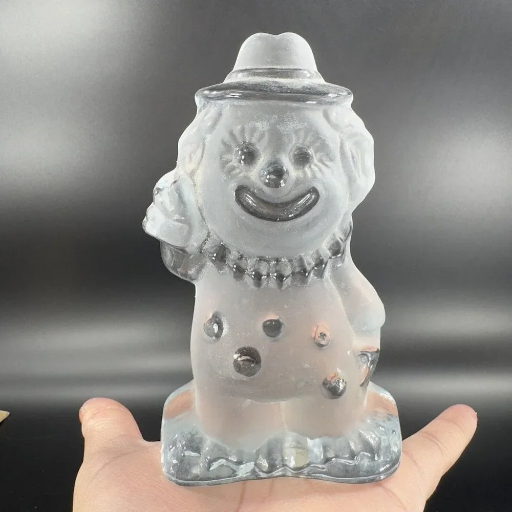 Vintage Viking Glass Clown‎ Figurine Paperweight Frosted Clear Heavy Crystal Vtg